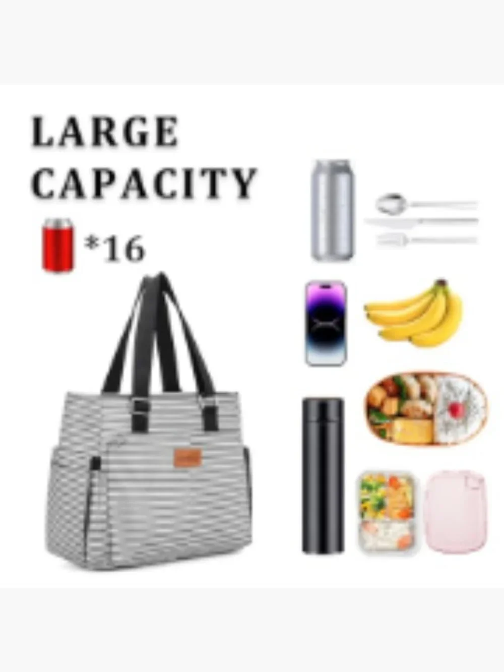 Insulated Lunch Bag Large Tote with Waterproof Liner & Adjustable Strap